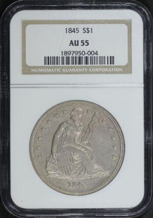 Obverse of this 1845 Liberty Seated Dollar NGC AU-55