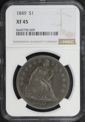 Obverse of this 1849 Liberty Seated Dollar NGC XF-45