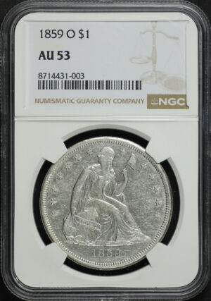 Obverse of this 1859-O Liberty Seated Dollar NGC AU-53