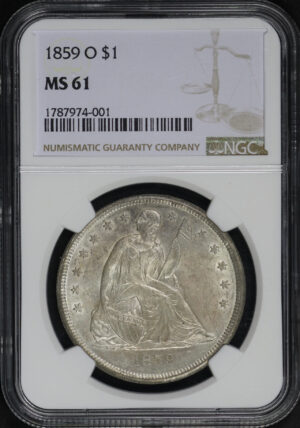 Obverse of this 1859-O Liberty Seated Dollar NGC MS-61
