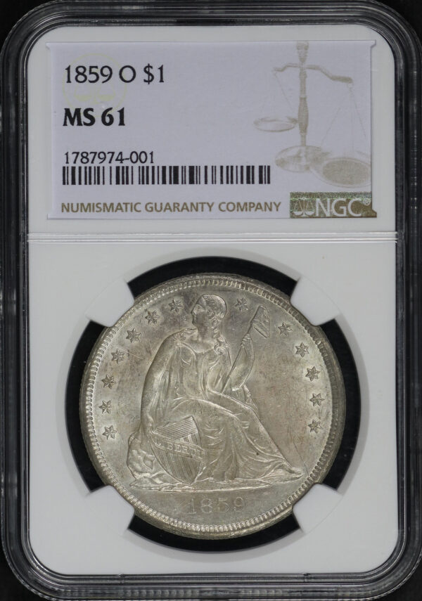 Obverse of this 1859-O Liberty Seated Dollar NGC MS-61