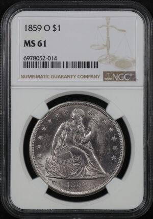 Obverse of this 1859-O Liberty Seated Dollar NGC MS-61
