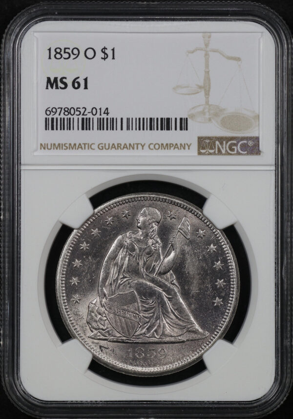 Obverse of this 1859-O Liberty Seated Dollar NGC MS-61
