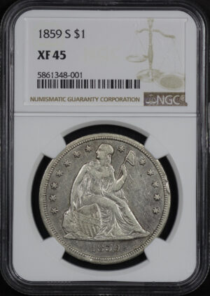 Obverse of this 1859-S Liberty Seated Dollar NGC XF-45