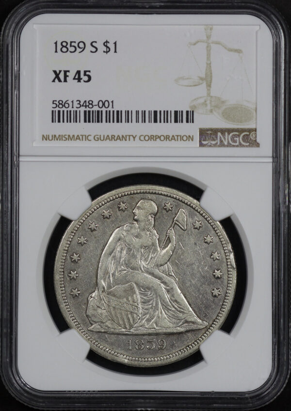 Obverse of this 1859-S Liberty Seated Dollar NGC XF-45