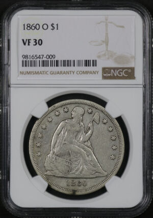 Obverse of this 1860-O Liberty Seated Dollar NGC VF-30