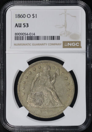 Obverse of this 1860-O Liberty Seated Dollar NGC AU-53