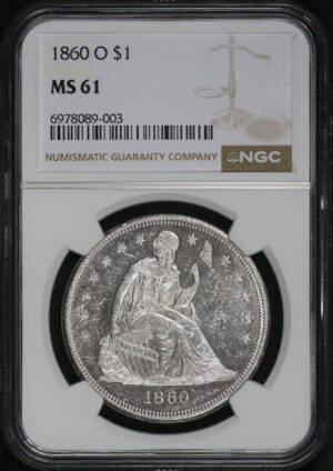Obverse of this 1860-O Liberty Seated Dollar NGC MS-61