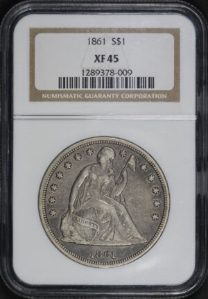 Obverse of this 1861 Liberty Seated Dollar NGC XF-45