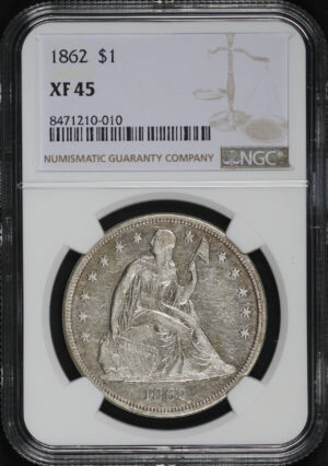 Obverse of this 1862 Liberty Seated Dollar NGC XF-45