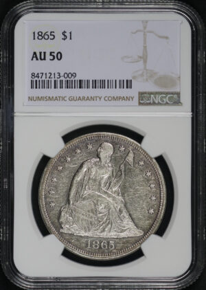 Obverse of this 1865 Liberty Seated Dollar NGC AU-50