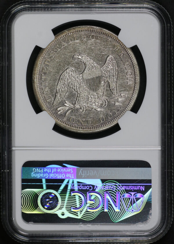Reverse of this 1865 Liberty Seated Dollar NGC AU-50