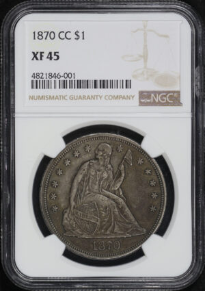 Obverse of this 1870-CC Liberty Seated Dollar NGC XF-45
