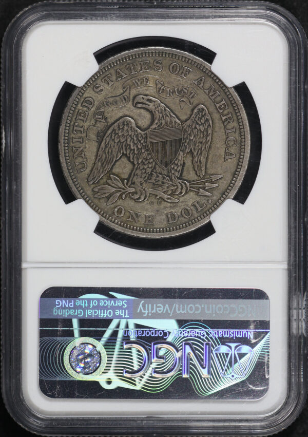 Reverse of this 1870-CC Liberty Seated Dollar NGC XF-45