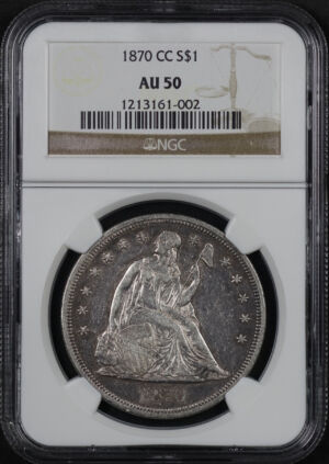 Obverse of this 1870-CC Liberty Seated Dollar NGC AU-50