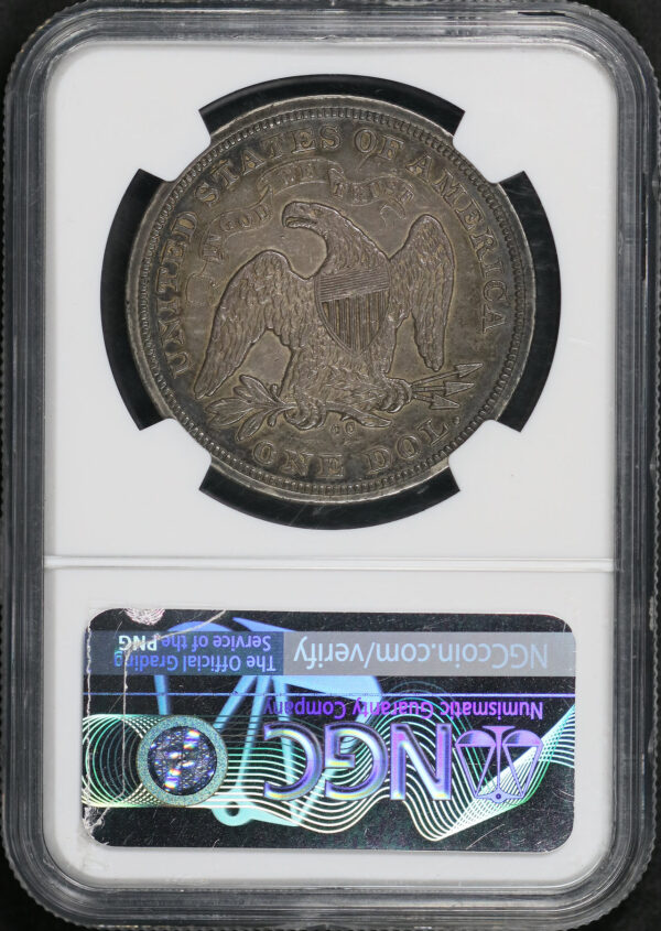 Reverse of this 1870-CC Liberty Seated Dollar NGC AU-53