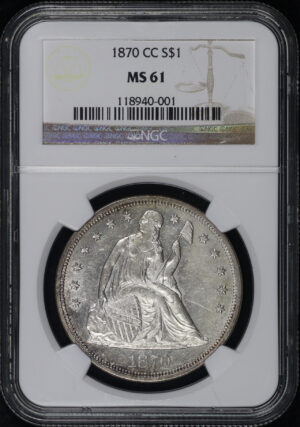 Obverse of this 1870-CC Liberty Seated Dollar NGC MS-61