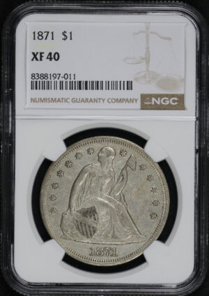 Obverse of this 1871 Liberty Seated Dollar NGC XF-40