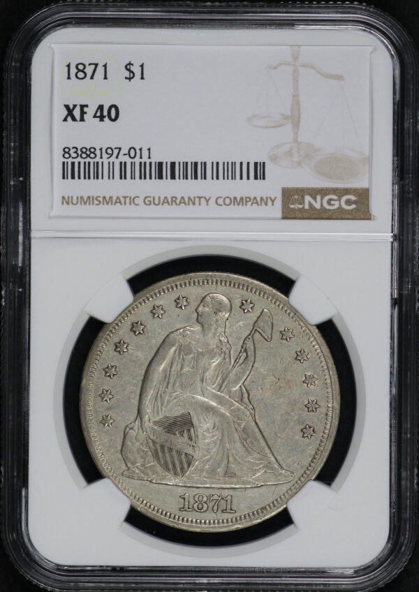 Obverse of this 1871 Liberty Seated Dollar NGC XF-40