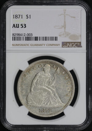 Obverse of this 1871 Liberty Seated Dollar NGC AU-53