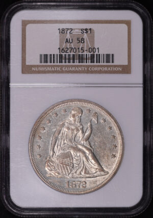 Obverse of this 1872 Liberty Seated Dollar NGC AU-58
