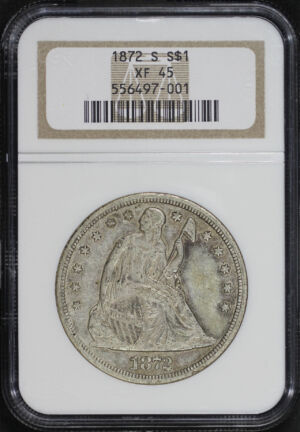 Obverse of this 1872-S Liberty Seated Dollar NGC XF-45