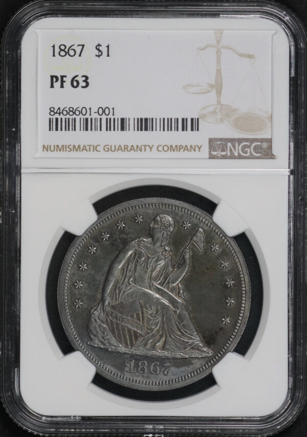 Obverse of this 1867 Liberty Seated Dollar NGC PF-63