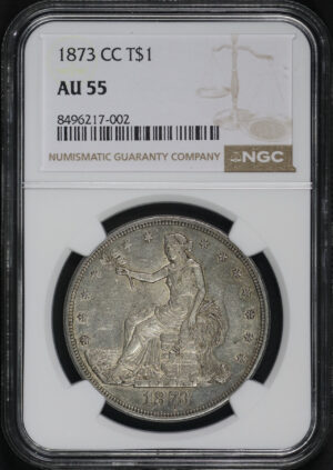 Obverse of this 1873-CC Trade Dollar NGC AU-55