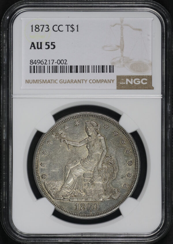 Obverse of this 1873-CC Trade Dollar NGC AU-55