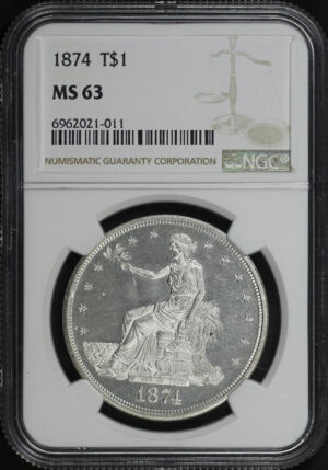 Obverse of this 1874 Trade Dollar NGC MS-63