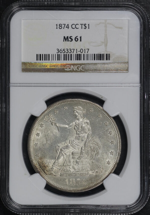 Obverse of this 1874-CC Trade Dollar NGC MS-61