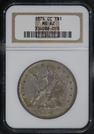 Obverse of this 1874-CC Trade Dollar NGC MS-62