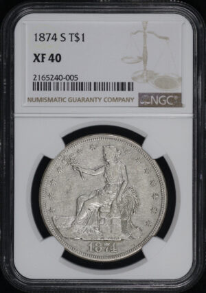 Obverse of this 1874-S Trade Dollar NGC XF-40