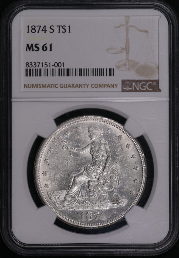 Obverse of this 1874-S Trade Dollar NGC MS-61