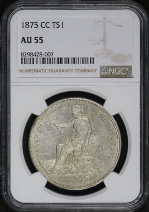 Obverse of this 1875-CC Trade Dollar NGC AU-55