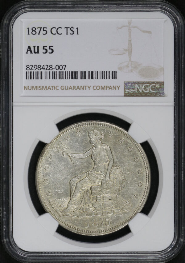 Obverse of this 1875-CC Trade Dollar NGC AU-55