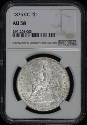 Obverse of this 1875-CC Trade Dollar NGC AU-58