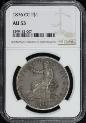 Obverse of this 1876-CC Trade Dollar NGC AU-53