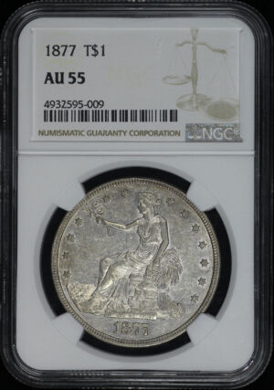 Obverse of this 1877 Trade Dollar NGC AU-55