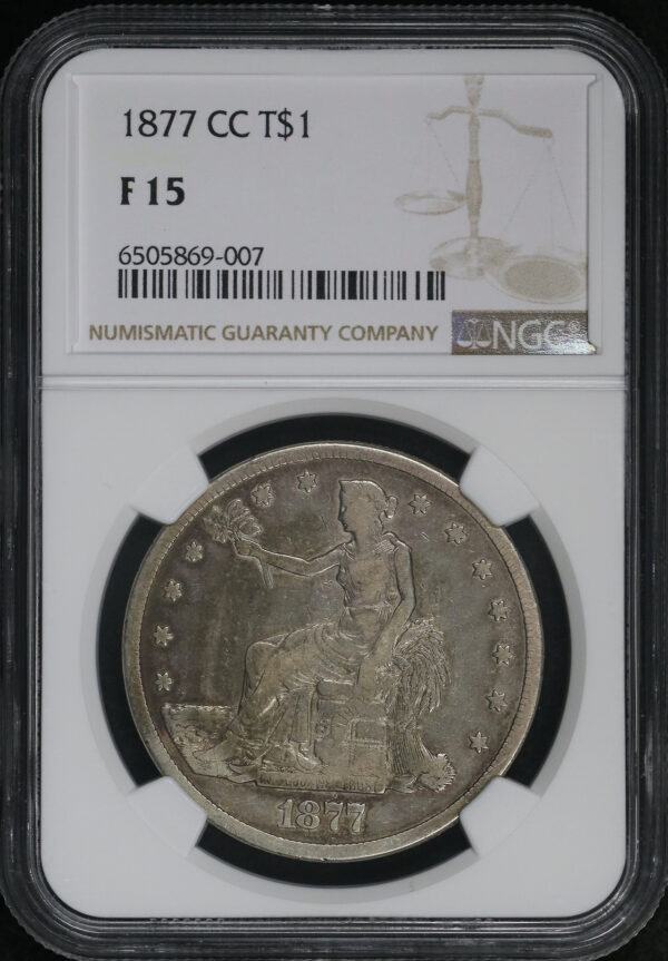 Obverse of this 1877-CC Trade Dollar NGC F-15