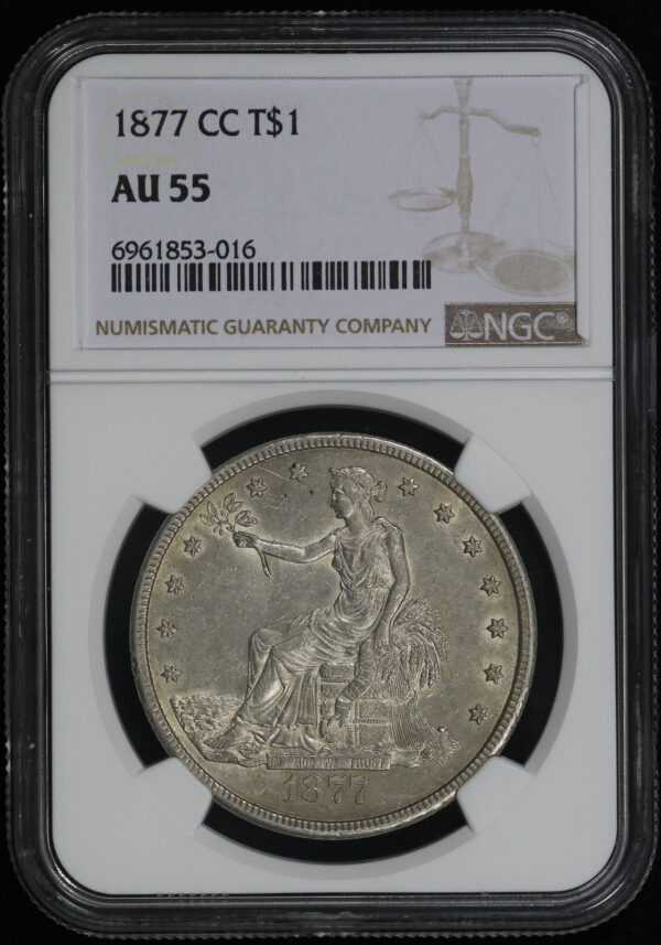 Obverse of this 1877-CC Trade Dollar NGC AU-55