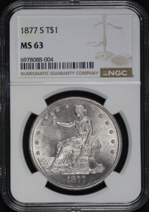 Obverse of this 1877-S Trade Dollar NGC MS-63