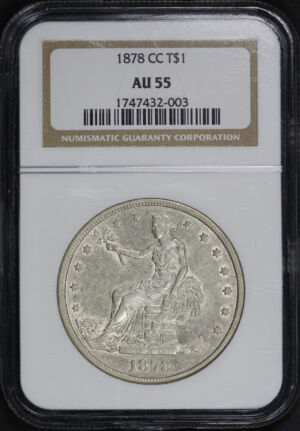 Obverse of this 1878-CC Trade Dollar NGC AU-55