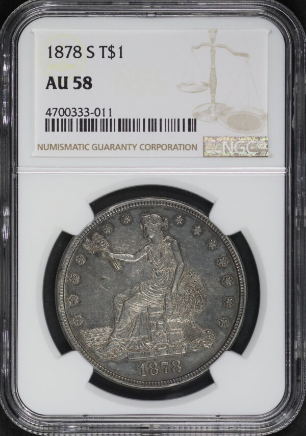 Obverse of this 1878-S Trade Dollar NGC AU-58