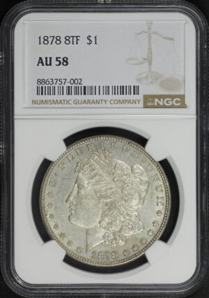 Obverse of this 1878 8TF Morgan Dollar NGC AU-58
