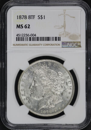 Obverse of this 1878 8TF Morgan Dollar NGC MS-62