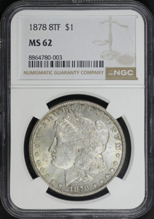 Obverse of this 1878 8TF Morgan Dollar NGC MS-62