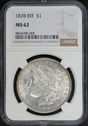 Obverse of this 1878 8TF Morgan Dollar NGC MS-62