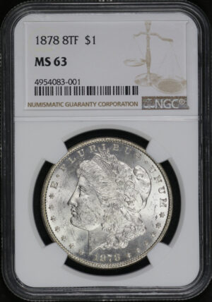 Obverse of this 1878 8TF Morgan Dollar NGC MS-63