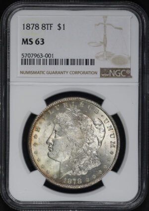 Obverse of this 1878 8TF Morgan Dollar NGC MS-63